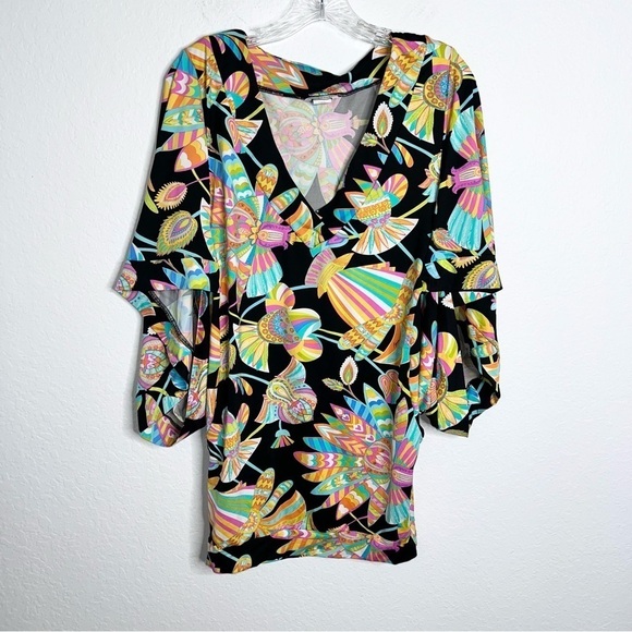 Trina Turk Cover Up Tunic Dress Women Small 6 Bikini Bottom Tahitian Floral B14 - Picture 2 of 13